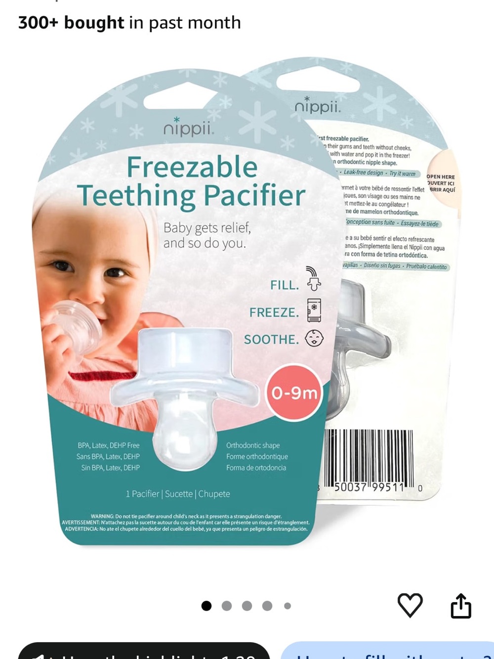 Freezable Teething Pacifier 0-9m - Clear/White